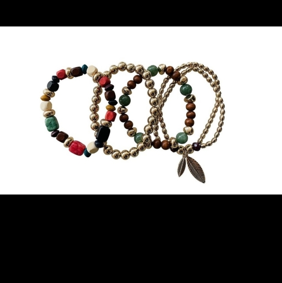 Time and Tru Women's Mix Wood/Genuine Stone/Plastic Bead Stretch Bracelet Set Zi - Picture 2 of 4